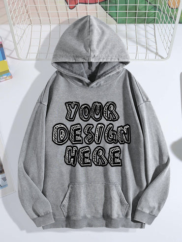 Washed Vintage Hoodie Without Drawstring - Light Gray