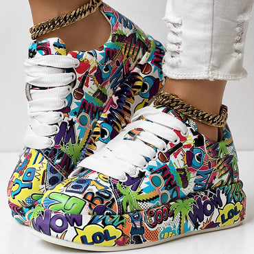Women’s Colorful Graffiti Sneakers, Casual Street Style Shoes, Final Clearance Sale Now