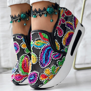 Colorful Embroidered Platform Sneakers Women Casual Shoes Clearance Sale