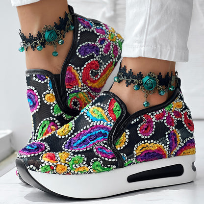 Colorful Embroidered Platform Sneakers Women Casual Shoes Clearance Sale