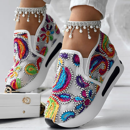 Colorful Embroidered Platform Sneakers Women Casual Shoes Clearance Sale