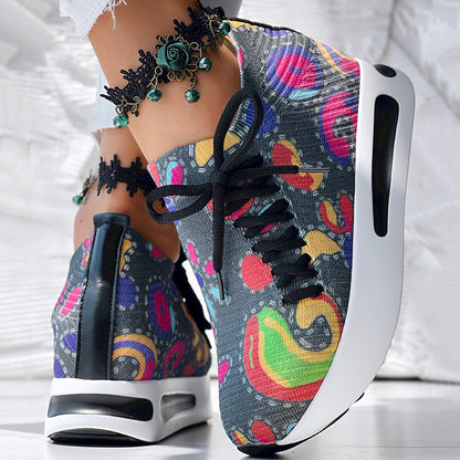 White Colorful Print Platform Sneakers Women Casual Shoes Clearance Sale