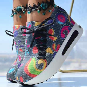 White Colorful Print Platform Sneakers Women Casual Shoes Clearance Sale