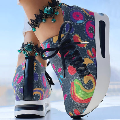 White Colorful Print Platform Sneakers Women Casual Shoes Clearance Sale