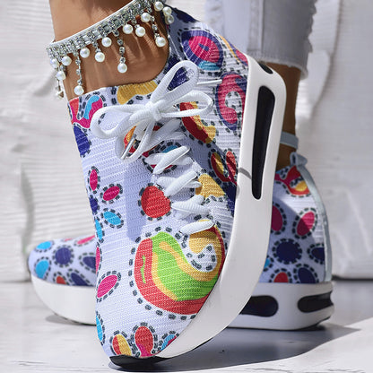 White Colorful Print Platform Sneakers Women Casual Shoes Clearance Sale