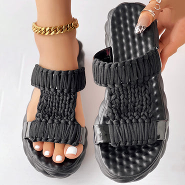 Black Woven Platform Sandals Women Casual Summer Shoes Clearance Sale