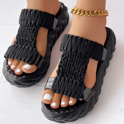 Black Woven Platform Sandals Women Casual Summer Shoes Clearance Sale