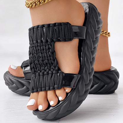 Black Woven Platform Sandals Women Casual Summer Shoes Clearance Sale