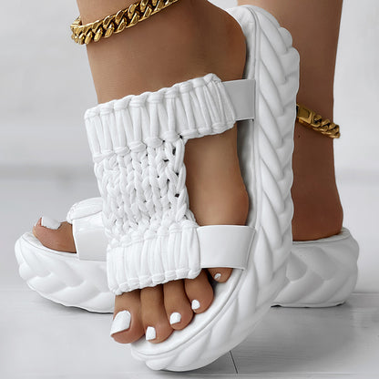 Black Woven Platform Sandals Women Casual Summer Shoes Clearance Sale