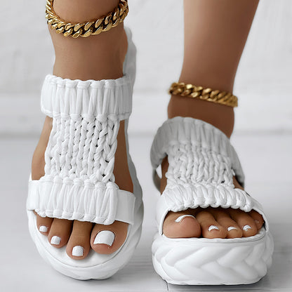 Black Woven Platform Sandals Women Casual Summer Shoes Clearance Sale