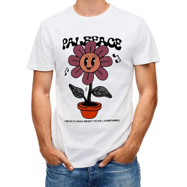 Inkmay Casual  Cotton T-shirt Cartoon Flower In Orange Pot Plant Unisex T-shirt