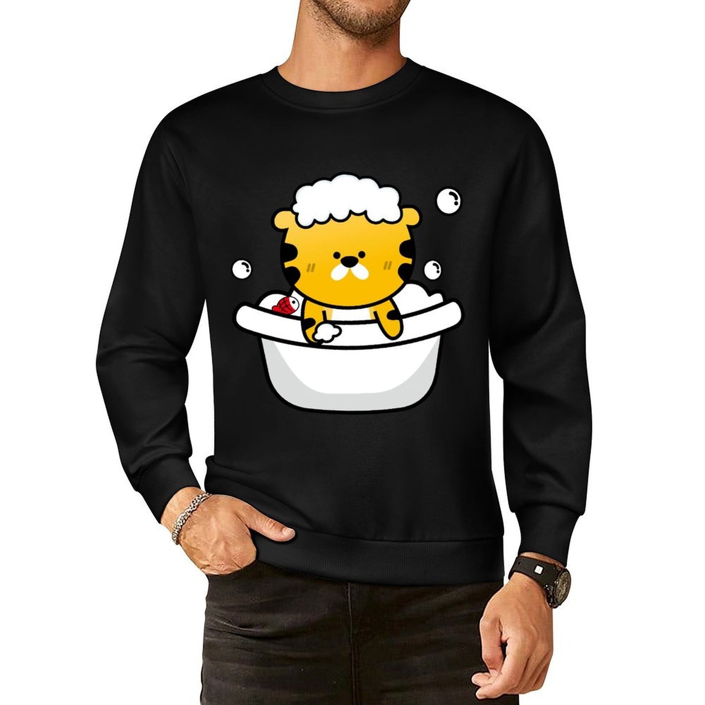 Front Patterned Long Sleeve TopStreet Crewneck