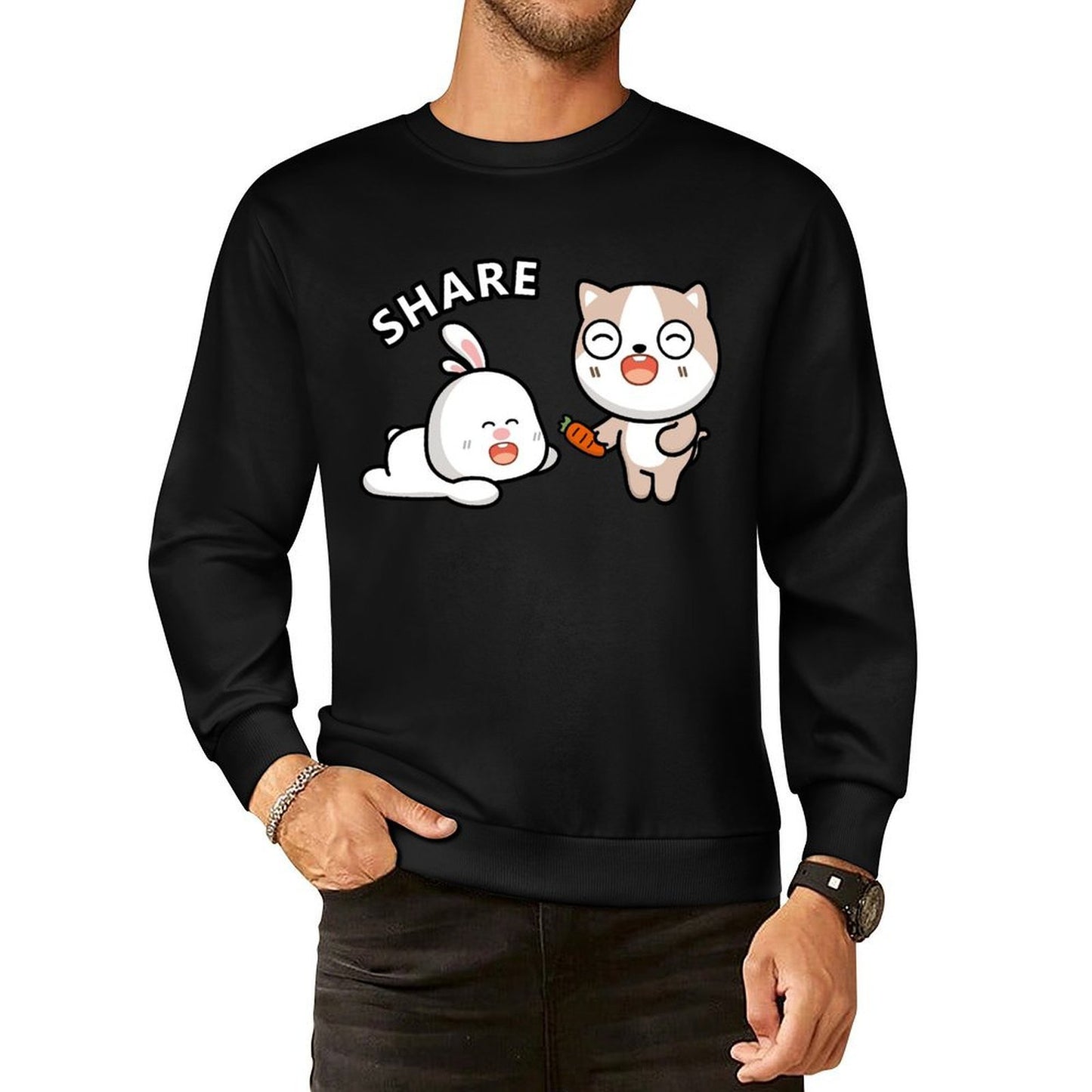 Front Patterned Long Sleeve TopFade-Proof Heat-Transfer