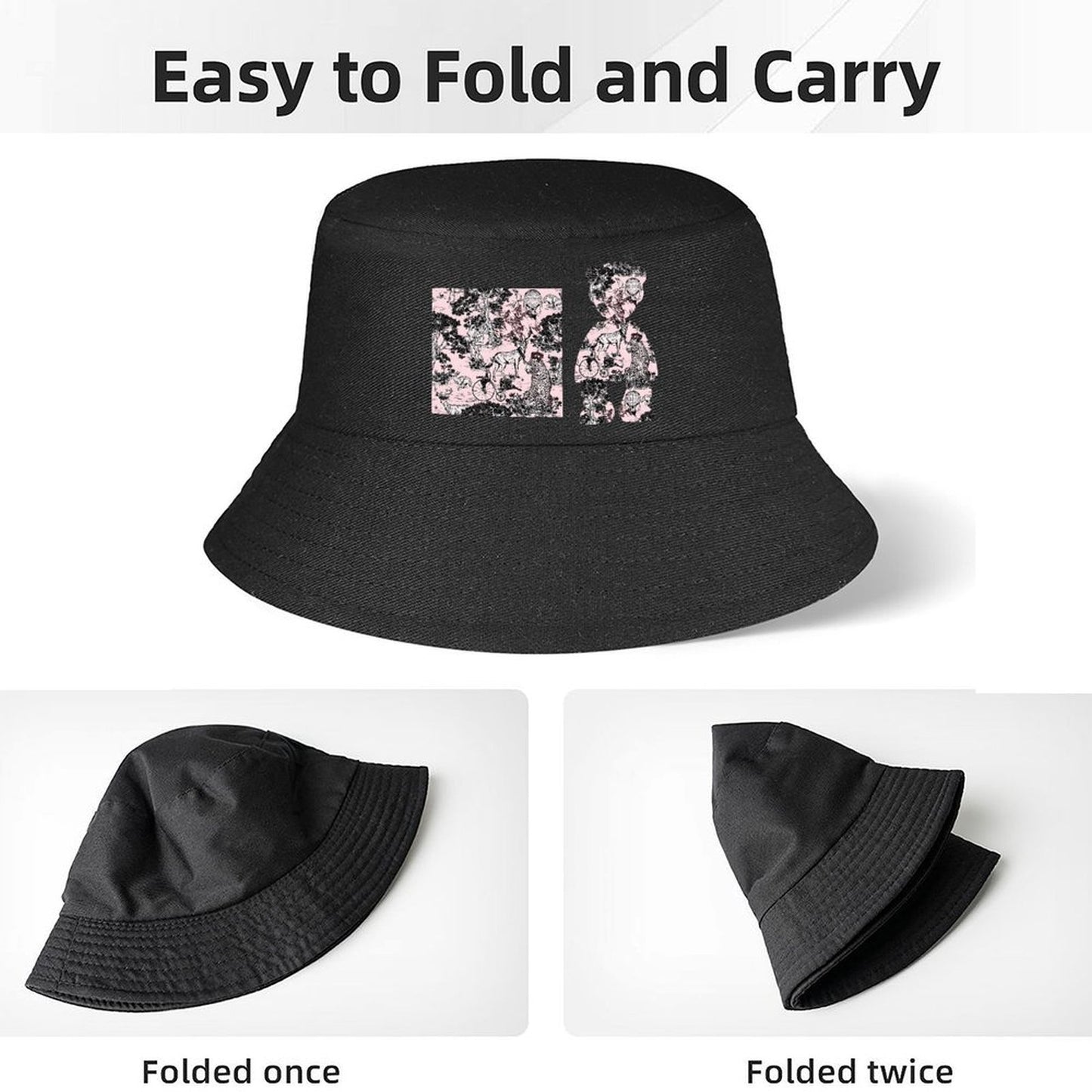 Graphic Black Bucket Hat with Urban Style Print