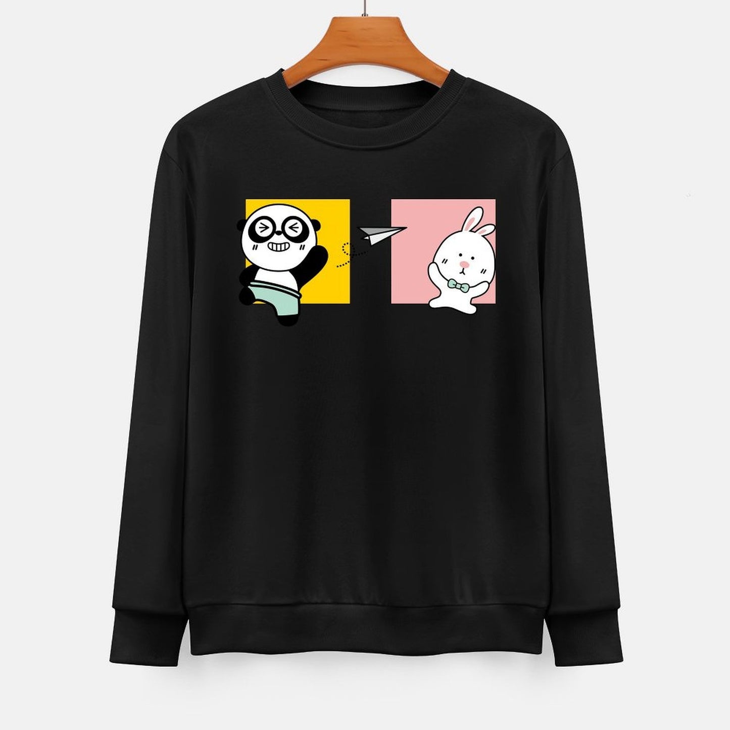 Front Patterned Long Sleeve TopCasual Crew Neck