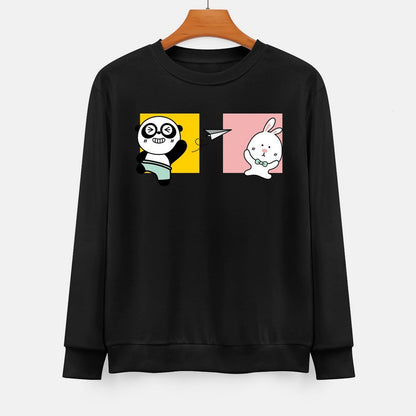 Front Patterned Long Sleeve TopCasual Crew Neck