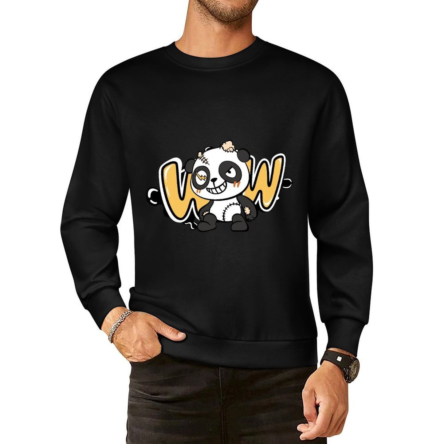 Front Patterned Long Sleeve TopCrew Neck Modern