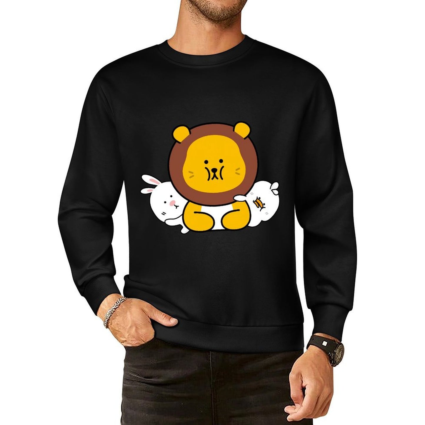Front Patterned Long Sleeve Top100% Cotton Pocket Tee