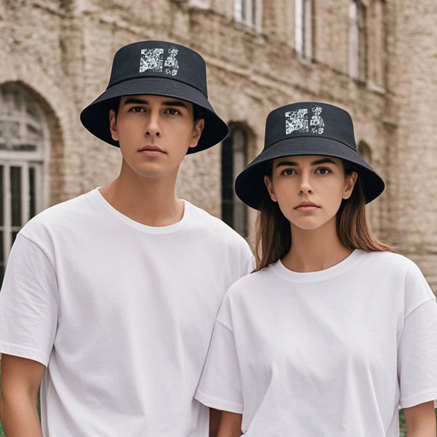 Black Bucket Hat with Modern Print Design