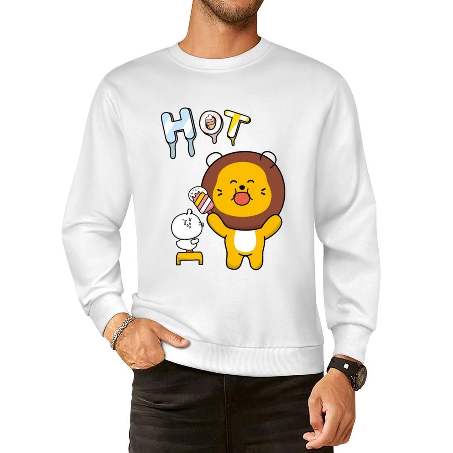 Front Patterned Long Sleeve TopCrew Neck Slim Fit