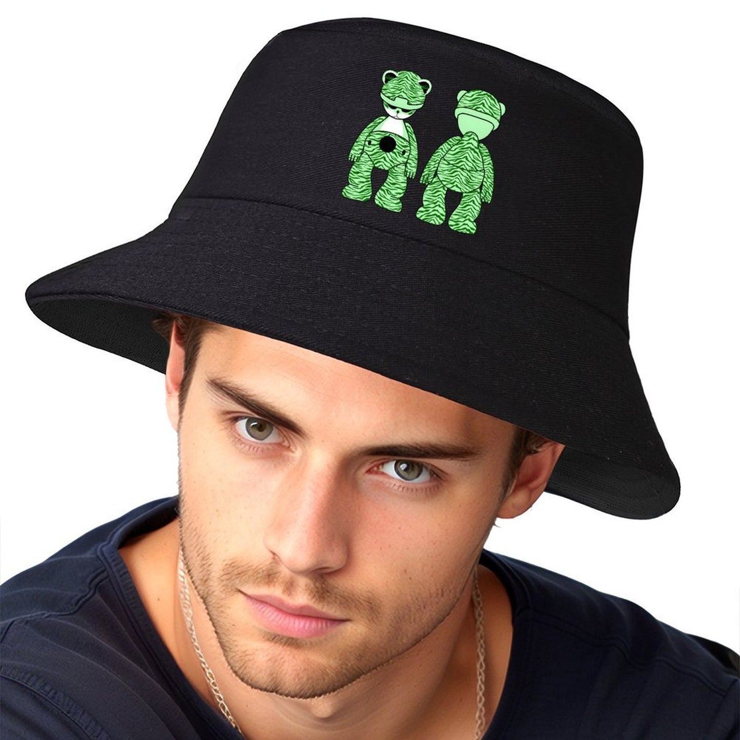 Printed Black Bucket Hat for Street Style Outfits