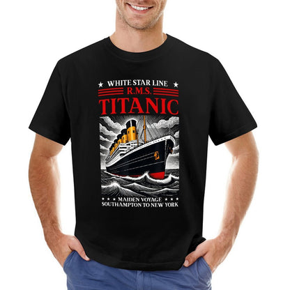 Inkmay Casual  Cotton T-shirt Titanic Ocean Liner Art Print Unisex T-shirtRetro SimpleFit T-Shirt