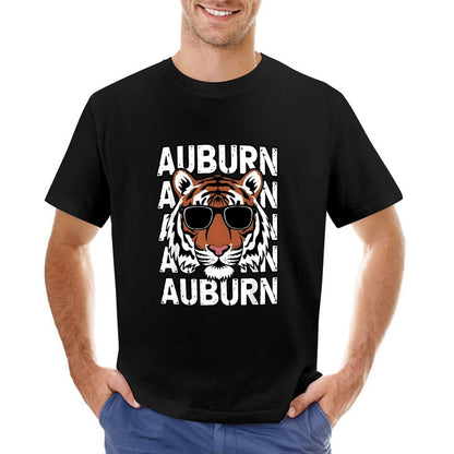 Inkmay Casual  Cotton T-shirt Auburn Tiger With Sunglasses Pattern Print Unisex T-shirtSeamless ClassicSeries T-Shirt