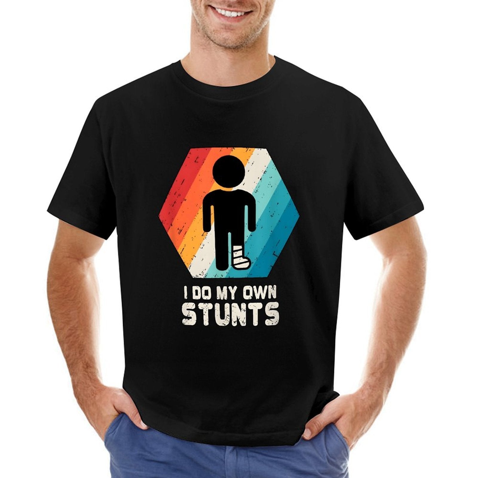 Inkmay Casual  Cotton T-shirt Colorful Hexagon With Silhouette Figure Inside Unisex T-shirtSmooth Sleek T-Shirt