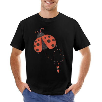 Inkmay Casual  Cotton T-shirt Ladybug Pattern With Hearts And Spots Unisex T-shirtSoftWear Recycled T-Shirt