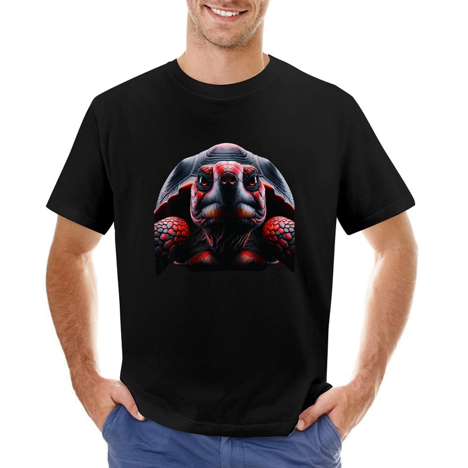 Inkmay Casual  Cotton T-shirt Red And Black Turtle Pattern Art Unisex T-shirtCotton ActiveLine T-Shirt