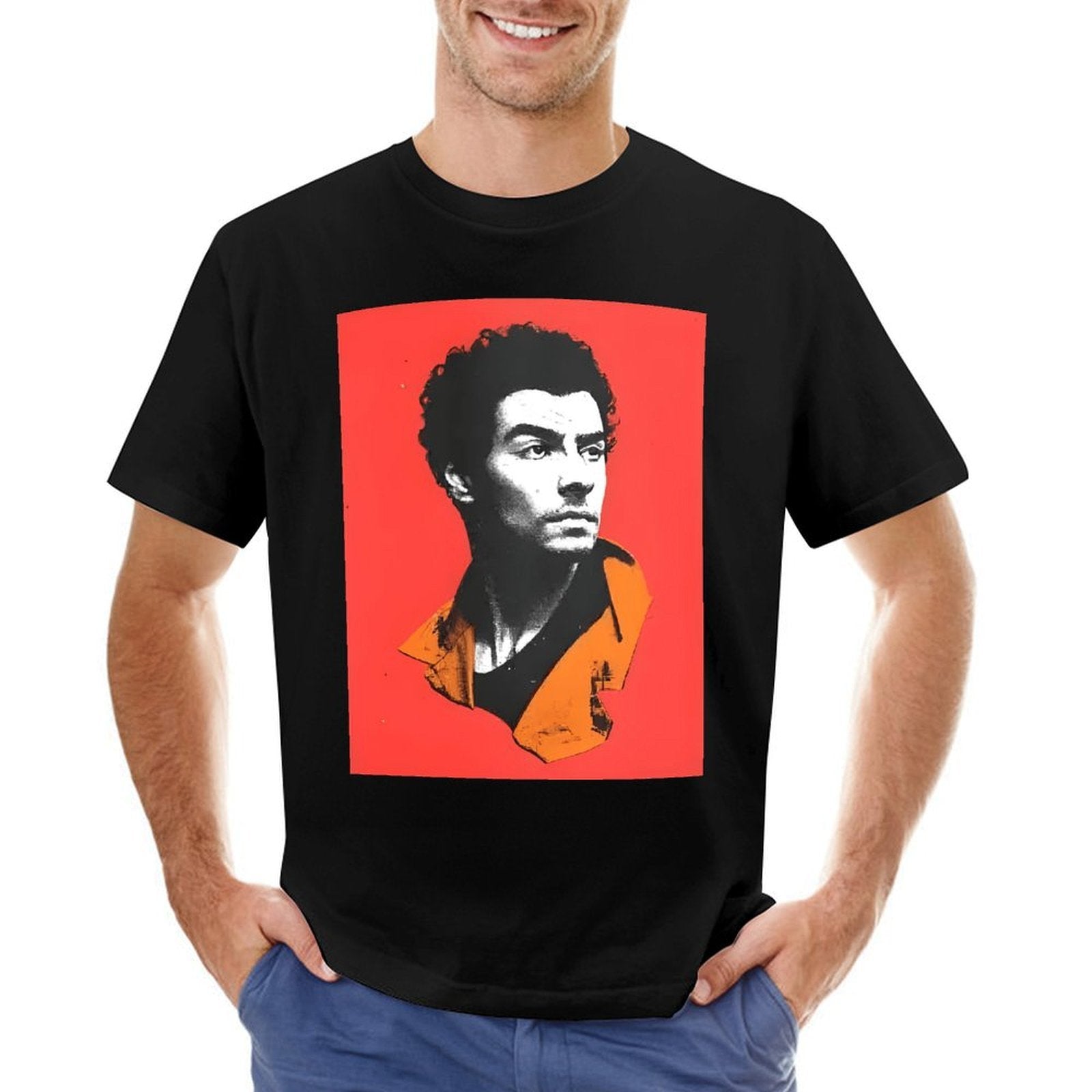 Inkmay Casual  Cotton T-shirt Bold Red Background With Black Portrait Unisex T-shirtYearRound EverydayComfort T-Shirt