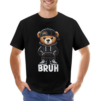 Inkmay Casual  Cotton T-shirt Bruh Bear Wears Black Hoodie Unisex T-shirtChill BasicSeries T-Shirt