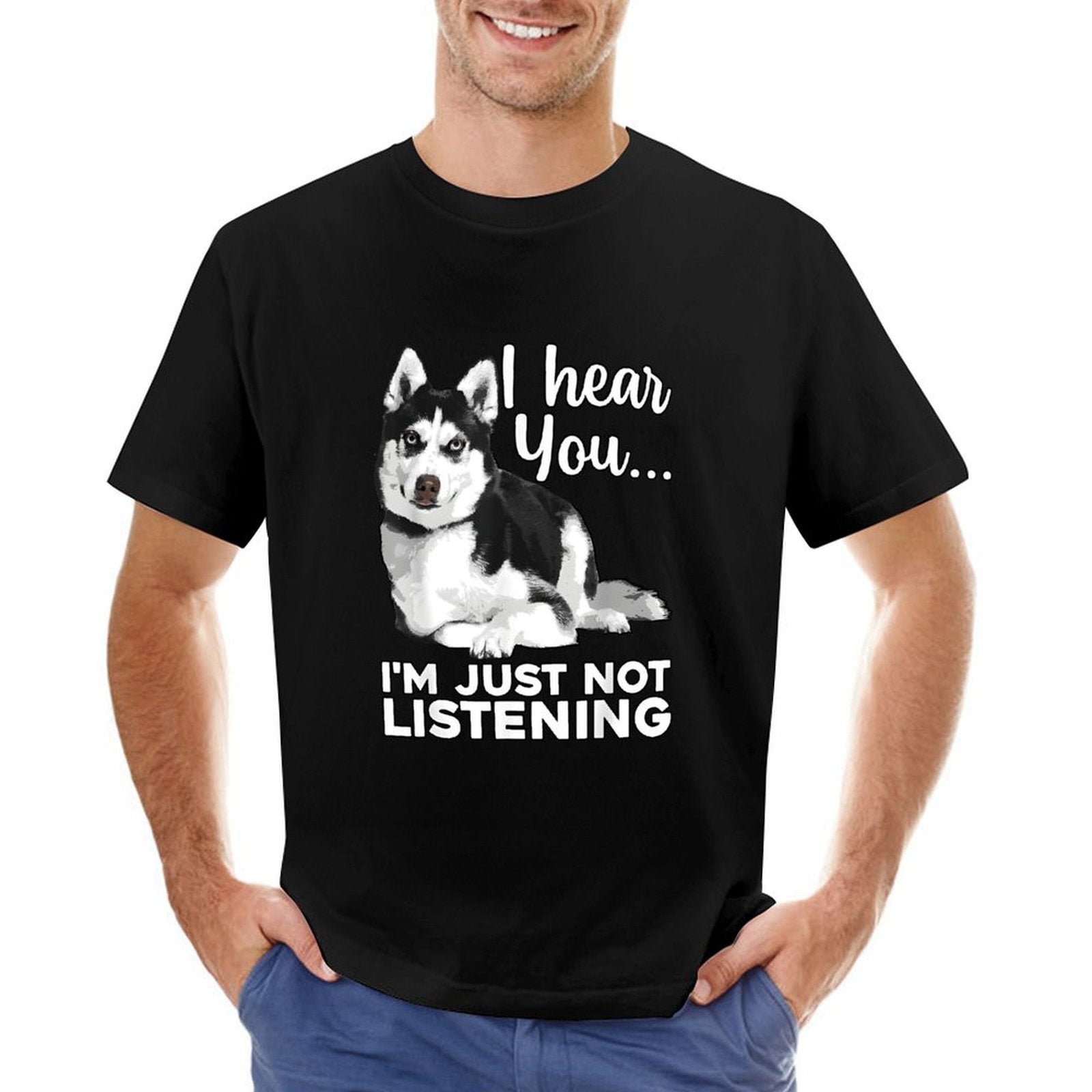 Inkmay Casual  Cotton T-shirt Husky Dog With Text Overlay Unisex T-shirtSeamless Sharp T-Shirt