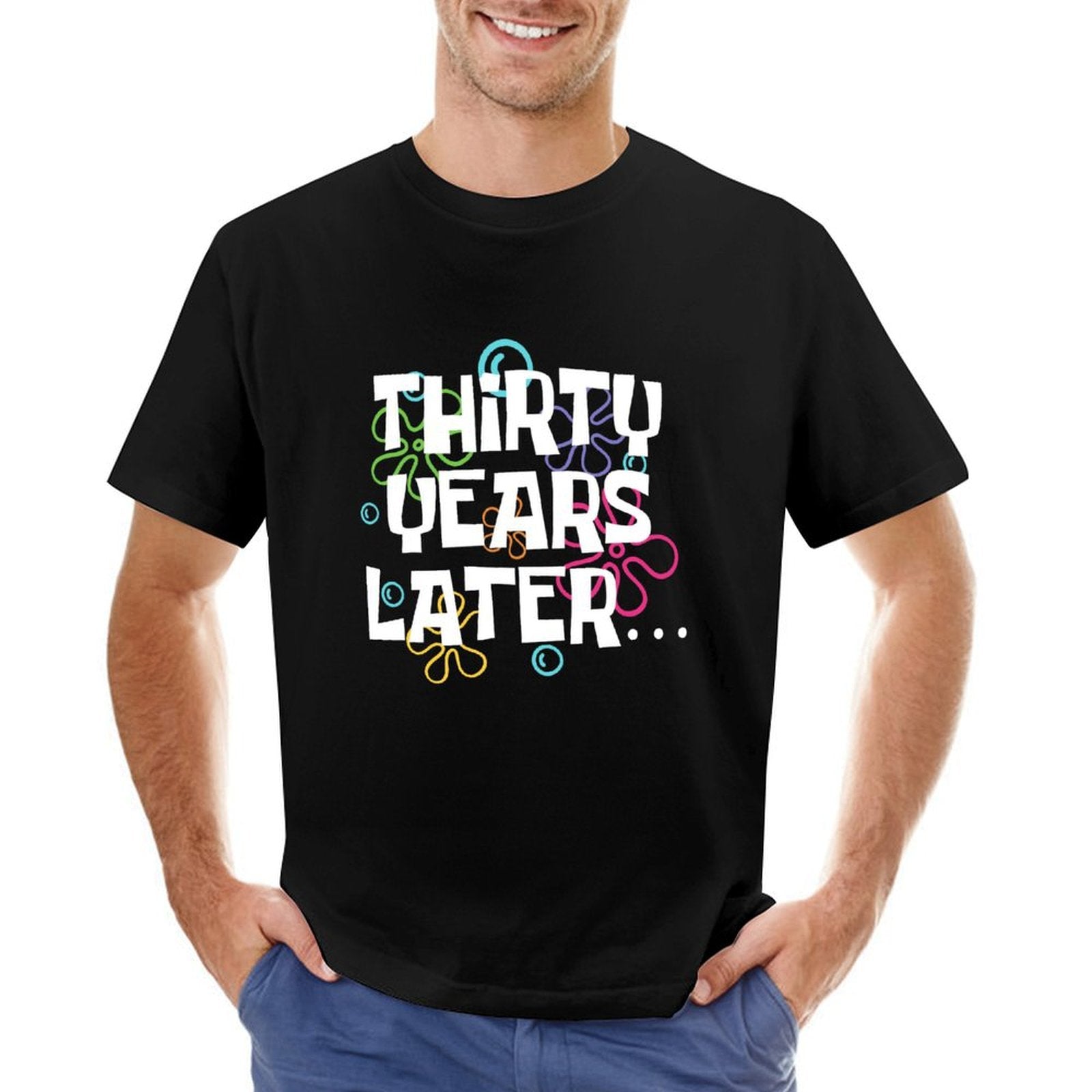 Inkmay Casual  Cotton T-shirt Colorful Abstract Shapes On White Background Unisex T-shirtSmoothWear Premium T-Shirt