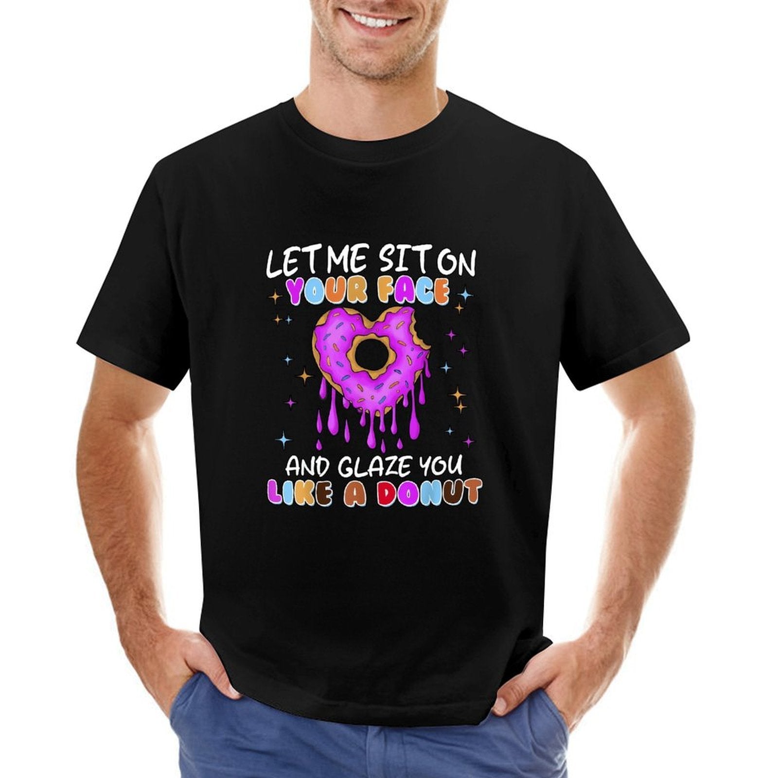 Inkmay Casual  Cotton T-shirt Donut With Pink Glaze And Sprinkles Unisex T-shirtClassicStyle EasyWear T-Shirt
