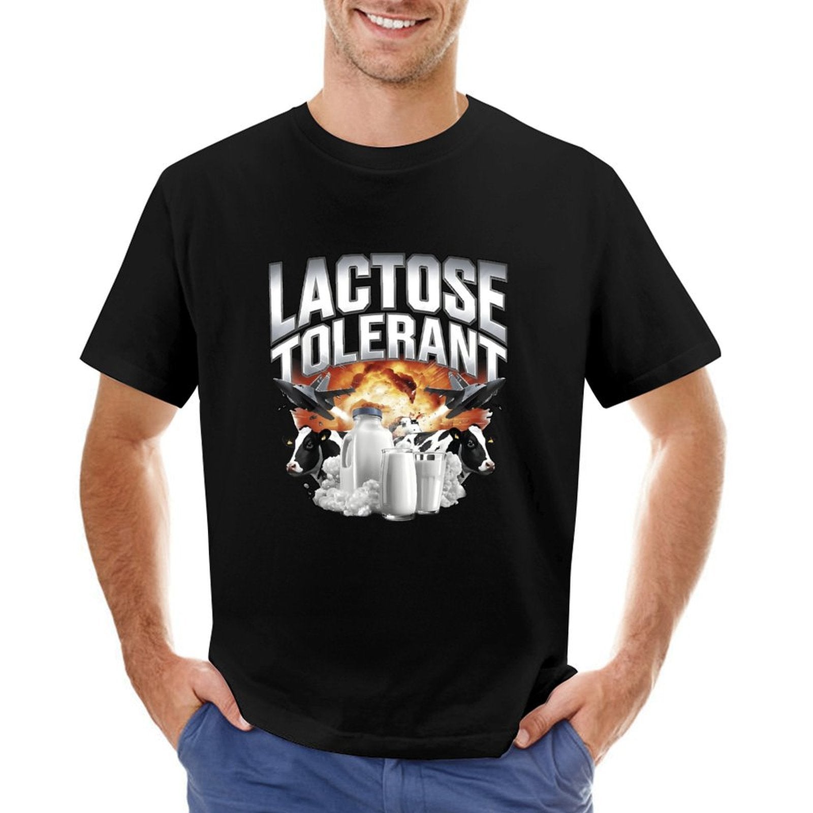 Inkmay Casual  Cotton T-shirt Lactose Tolerant Cows Milk Glass Unisex T-shirtOversized Smooth Feel T-Shirt