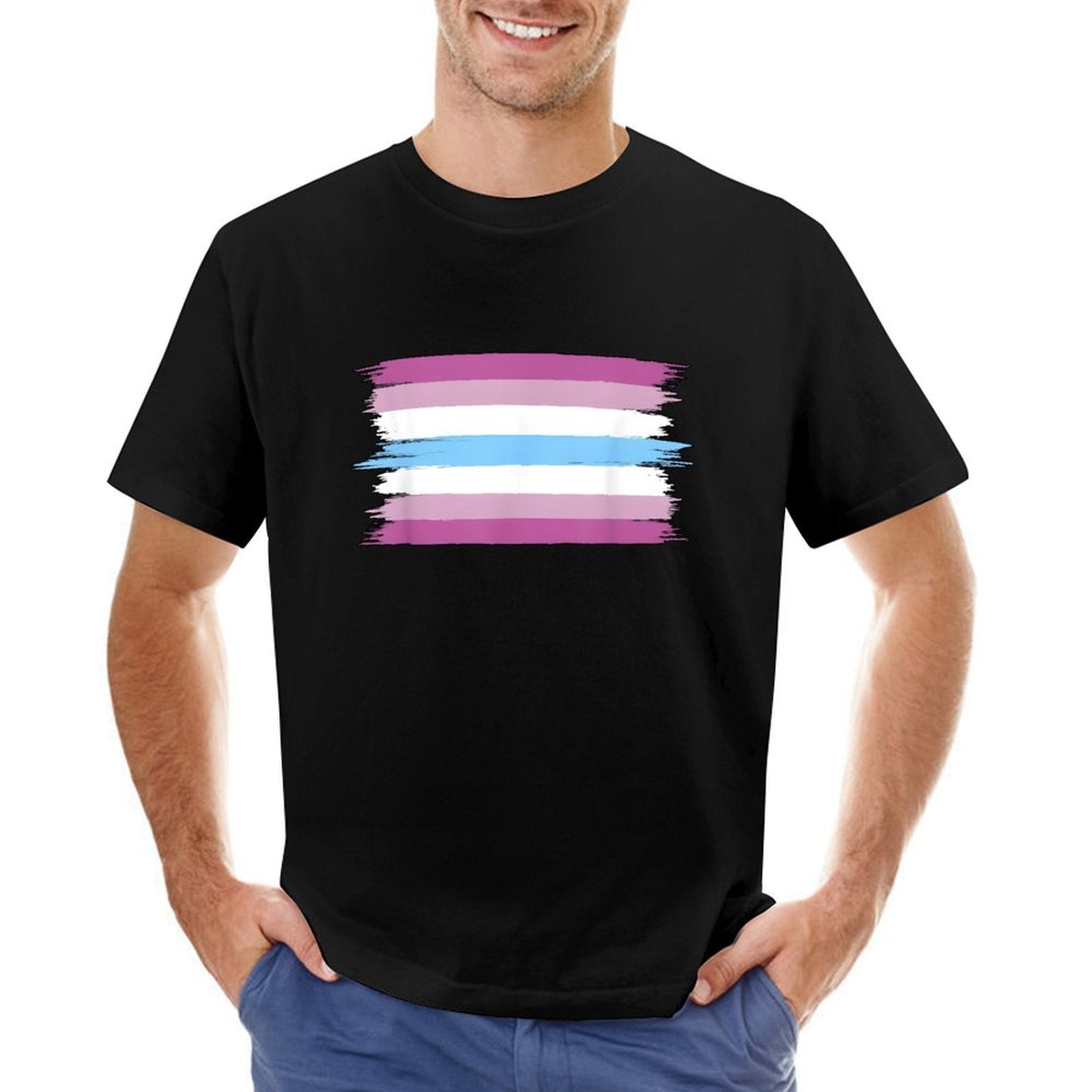 Inkmay Casual  Cotton T-shirt Transgender Flag Colors Painted Brushstrokes Unisex T-shirtStreetLine ClassicLine T-Shirt