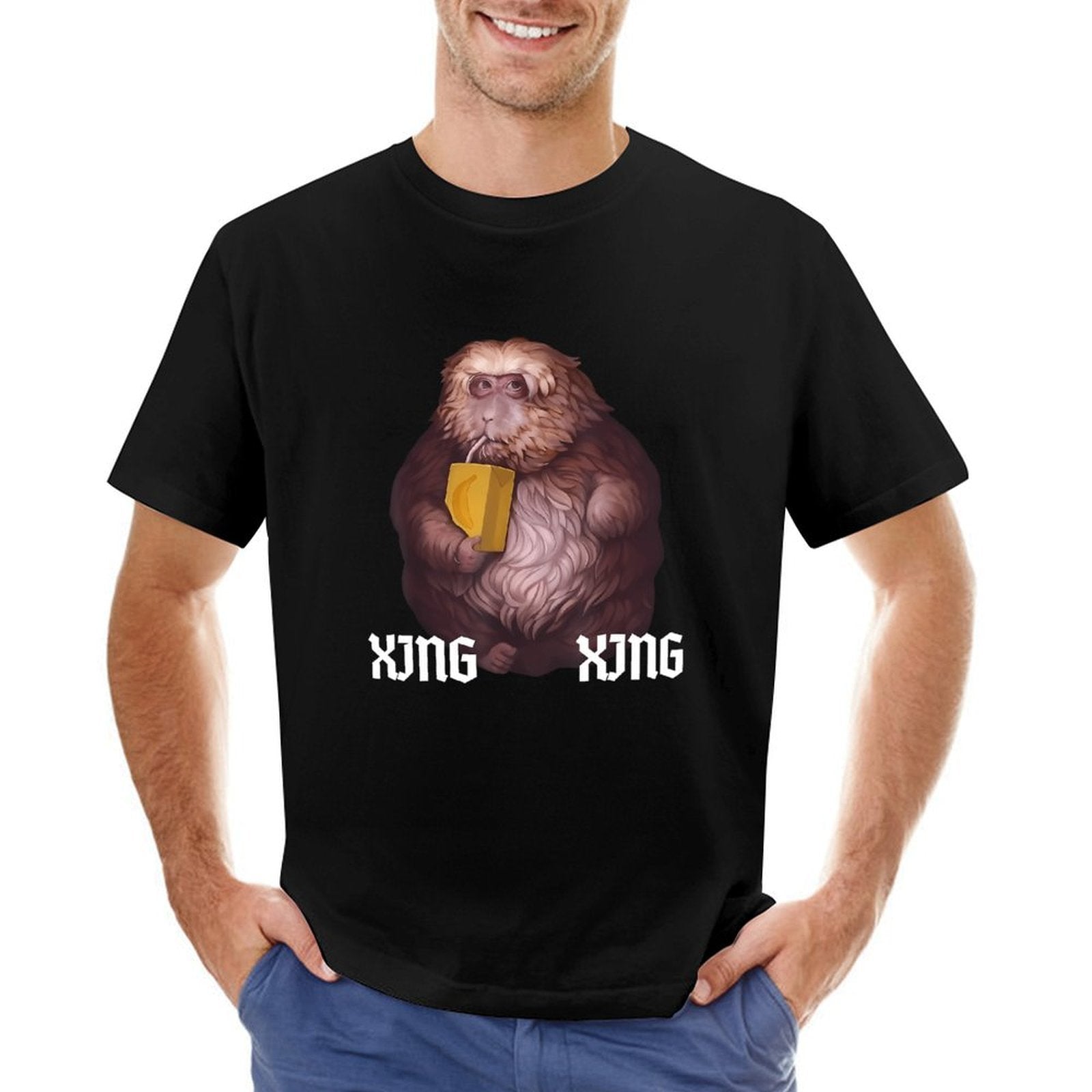 Inkmay Casual  Cotton T-shirt Furry Monkey Holding Yellow Envelope Artwork Unisex T-shirtModern 100% Cotton T-Shirt