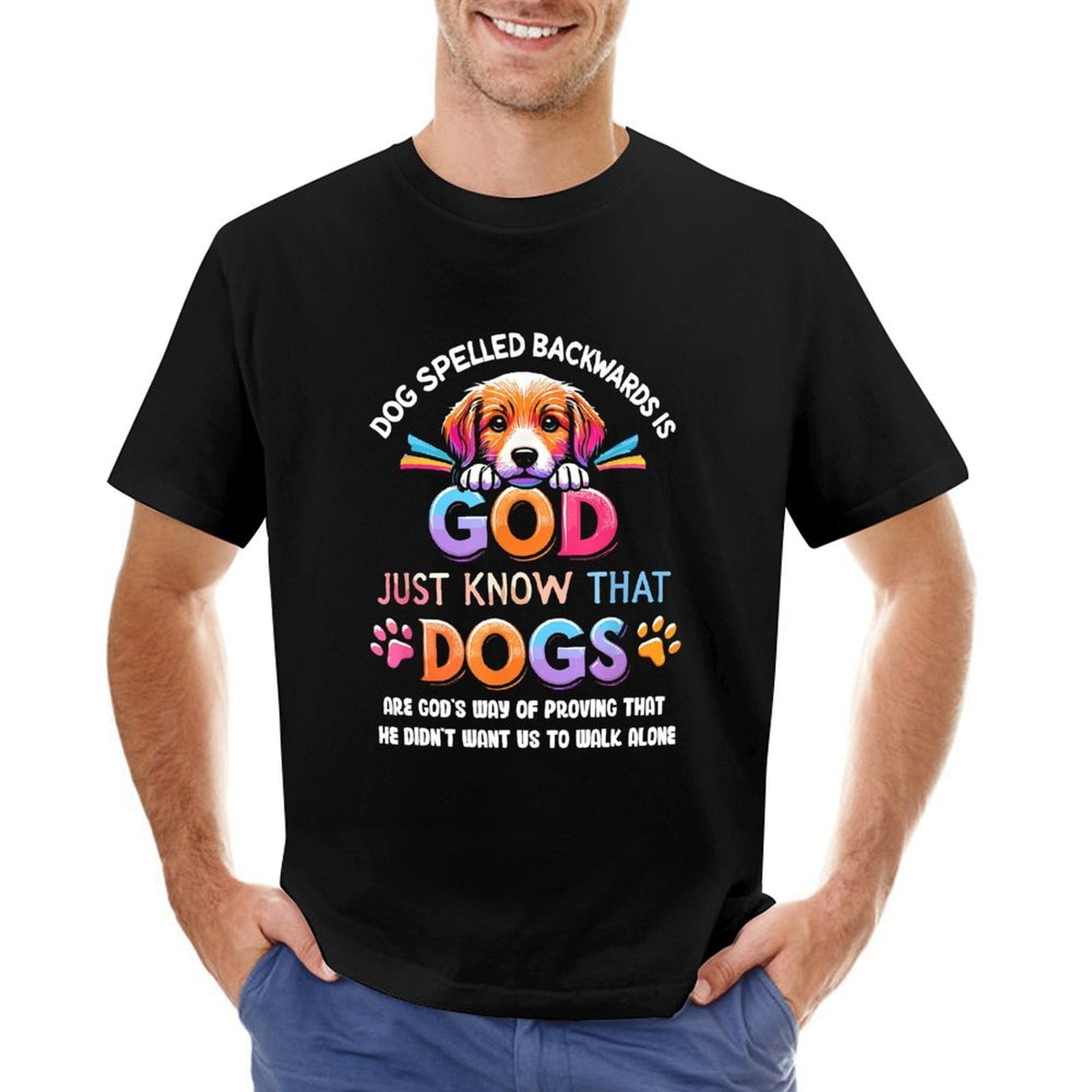 Inkmay Casual  Cotton T-shirt God Just Know That Dogs Unisex T-shirtRetro Basic T-Shirt
