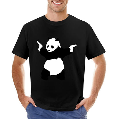 Inkmay Casual  Cotton T-shirt Panda Design On Black Background Unisex T-shirtClassic EverydayTee T-Shirt