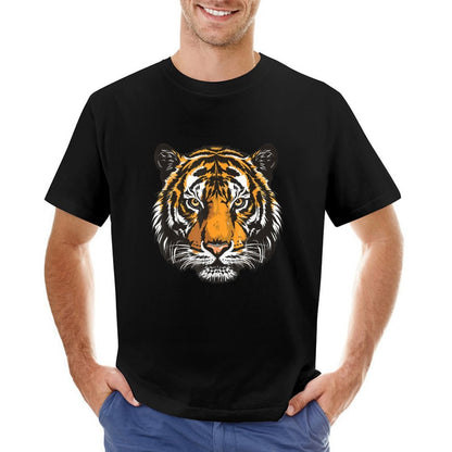 Inkmay Casual  Cotton T-shirt Tiger Face Symmetry Art Print Design Unisex T-shirtBatch-Printed Original T-Shirt