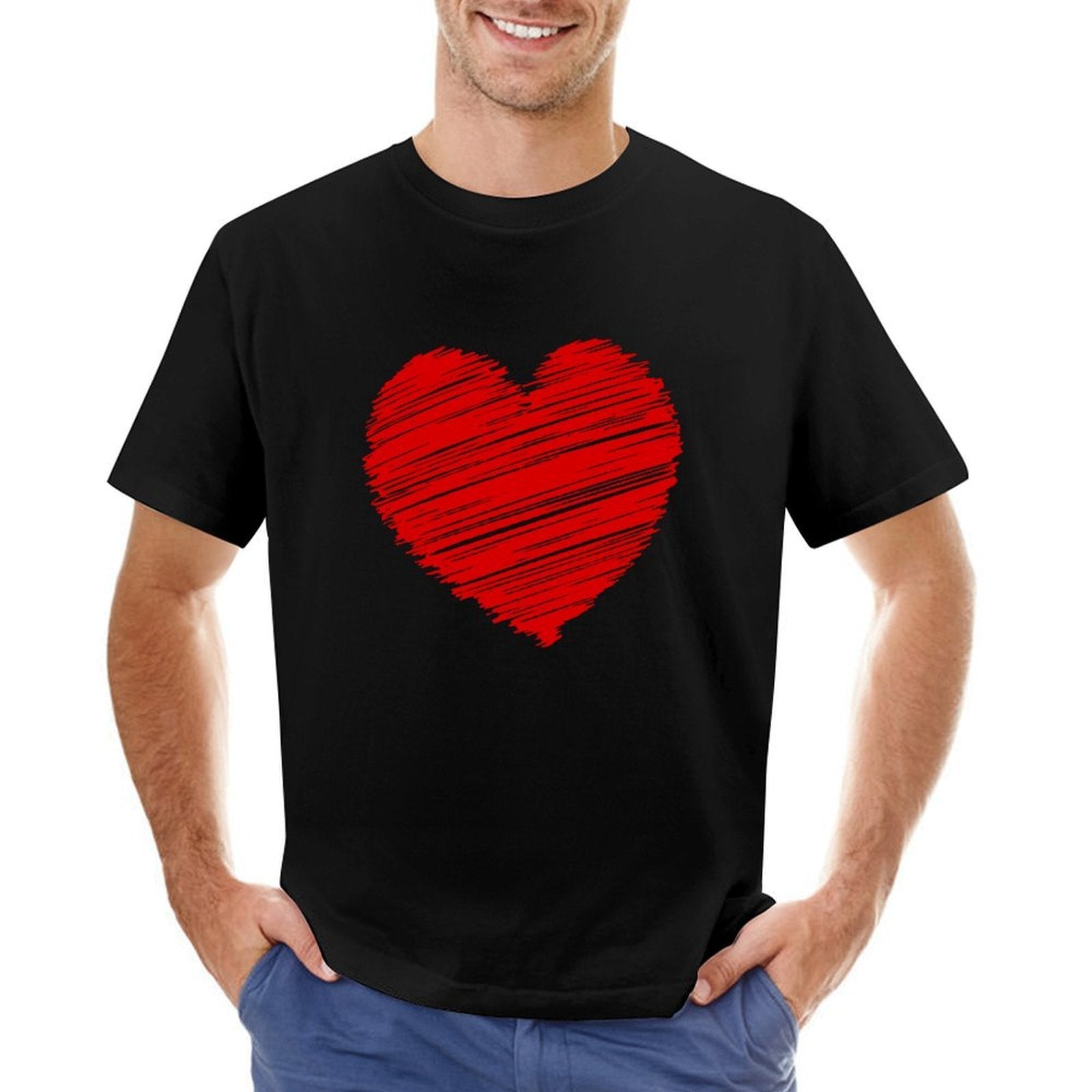 Inkmay Casual  Cotton T-shirt Solid Red Background With White Corner Unisex T-shirtWrinkle-Free Outdoor T-Shirt