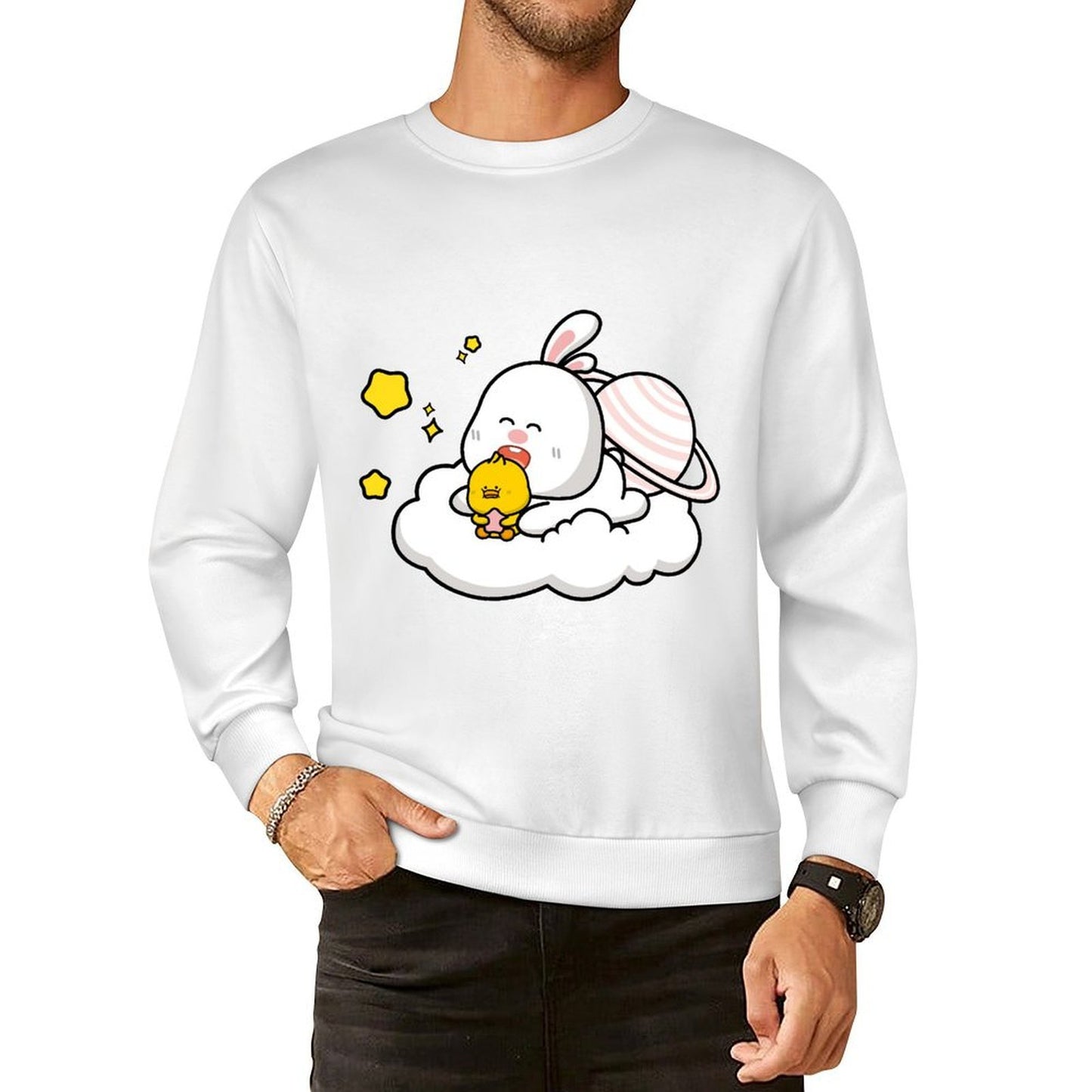 Front Patterned Long Sleeve Top Easy-Care Pocket Tee