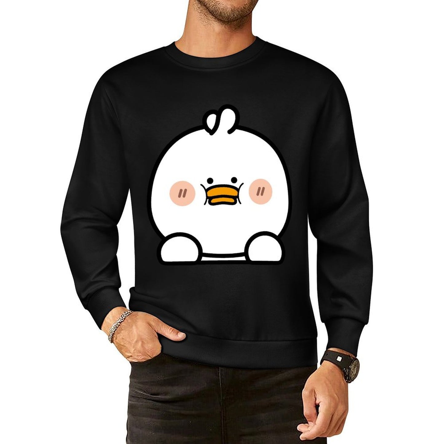 Front Patterned Long Sleeve TopTear-Resistant Unisex