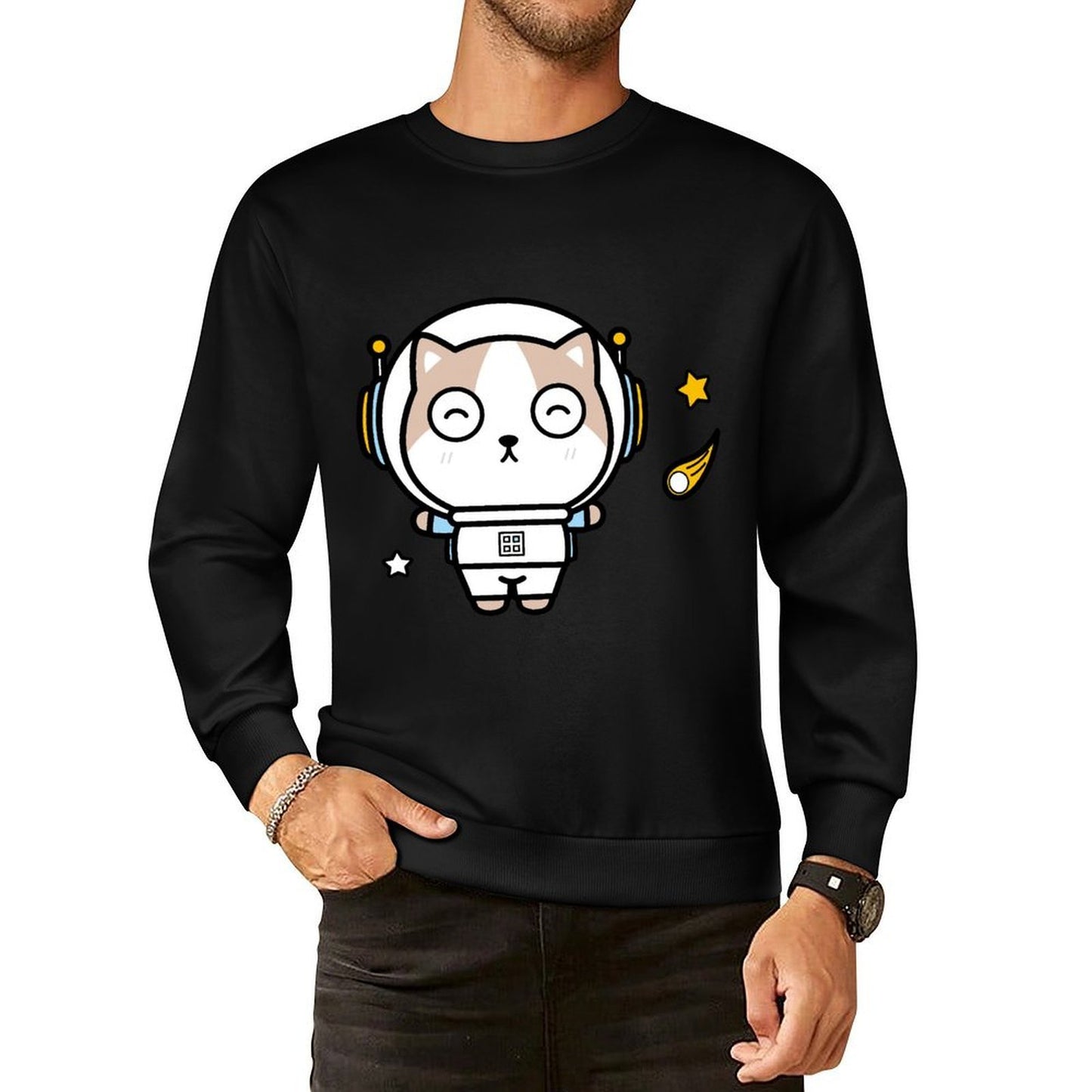 Front Patterned Long Sleeve TopSharp Double-Stitched