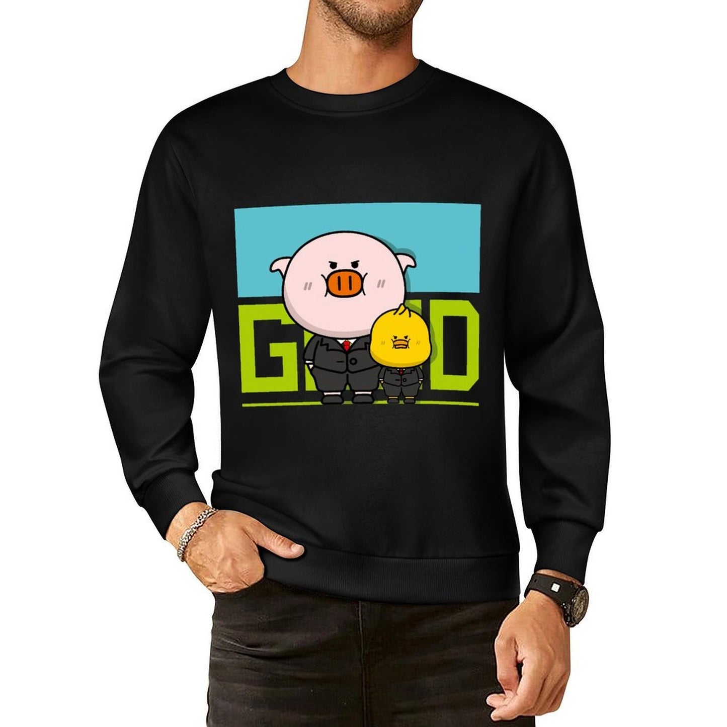 Front Patterned Long Sleeve TopSolid Crewneck