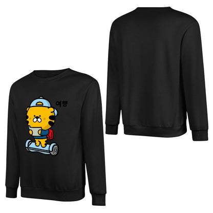 Front Patterned Long Sleeve TopComfortFit Crew Neck