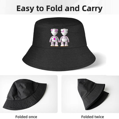 Smooth Texture Black Bucket Hat with Modern Graphic