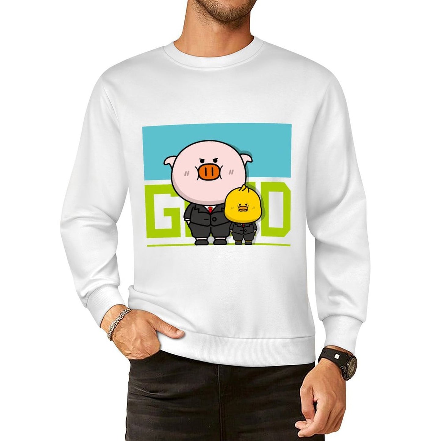 Front Patterned Long Sleeve TopSolid Crewneck