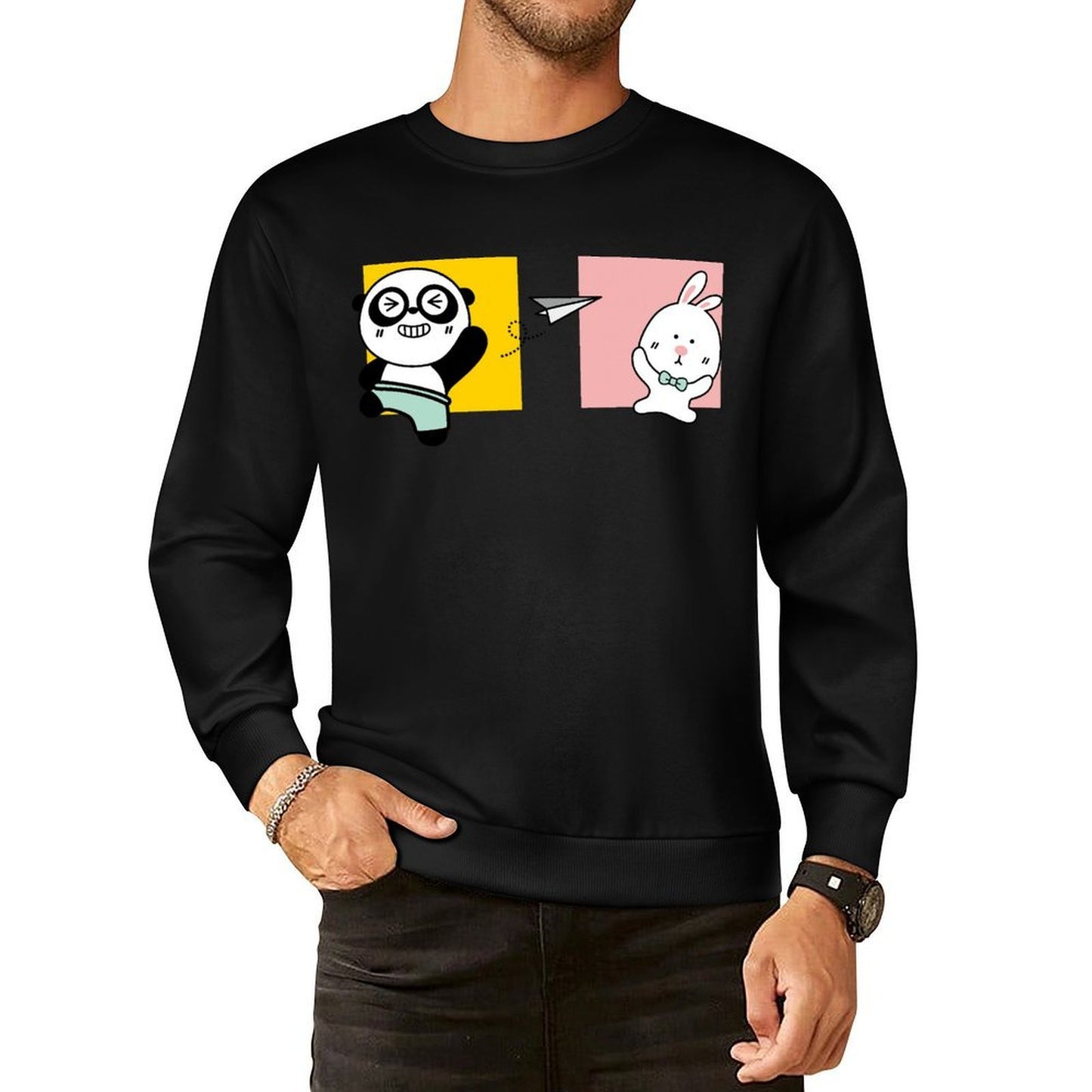 Front Patterned Long Sleeve TopCasual Crew Neck